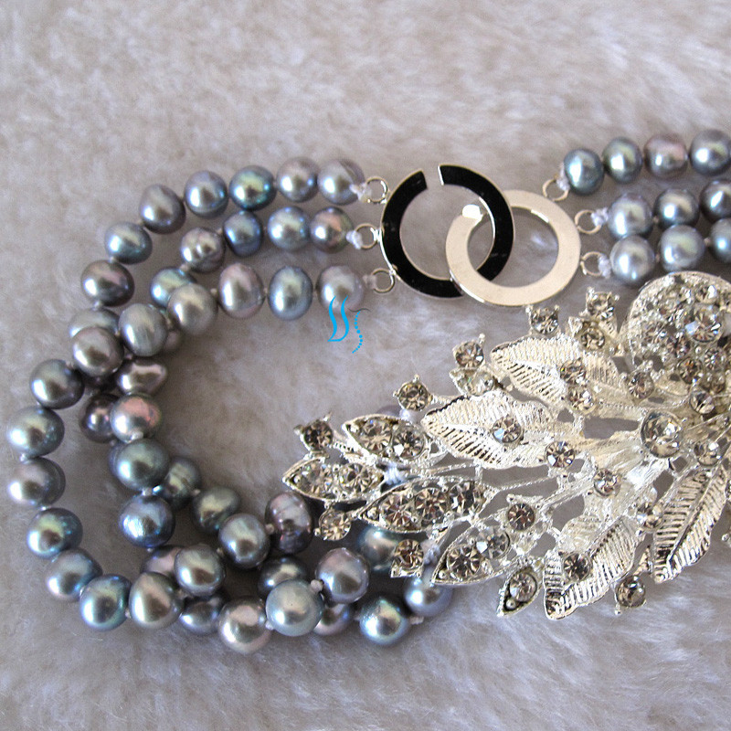 18-20″ 6-7mm Gray 3Row Freshwater Pearl Necklace X2327
