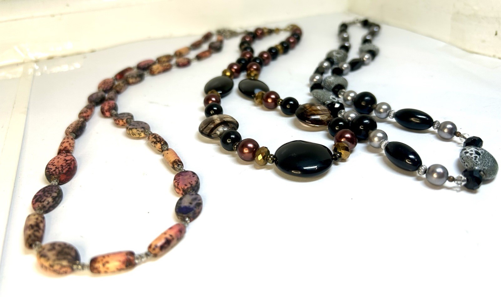 Lot Of 3 -Various Crafted Necklaces Beads & Stones Pendants Earthtones Vintage