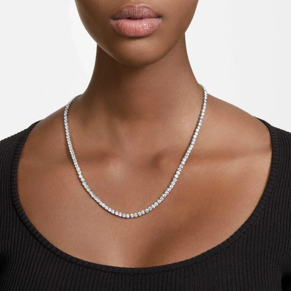 Swarovski Matrix Tennis Necklace Large, Round Cut, White, Rhodium Plated