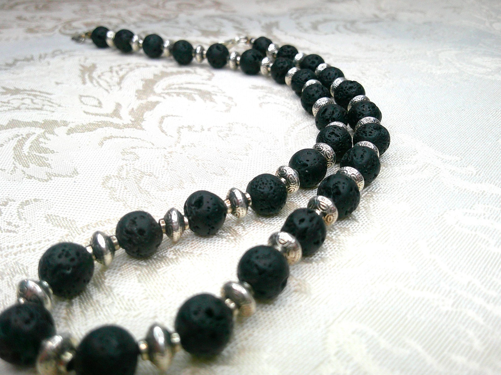 Lava Rock Bead Necklace Silver-finish Accent Handmade Stylish Choker