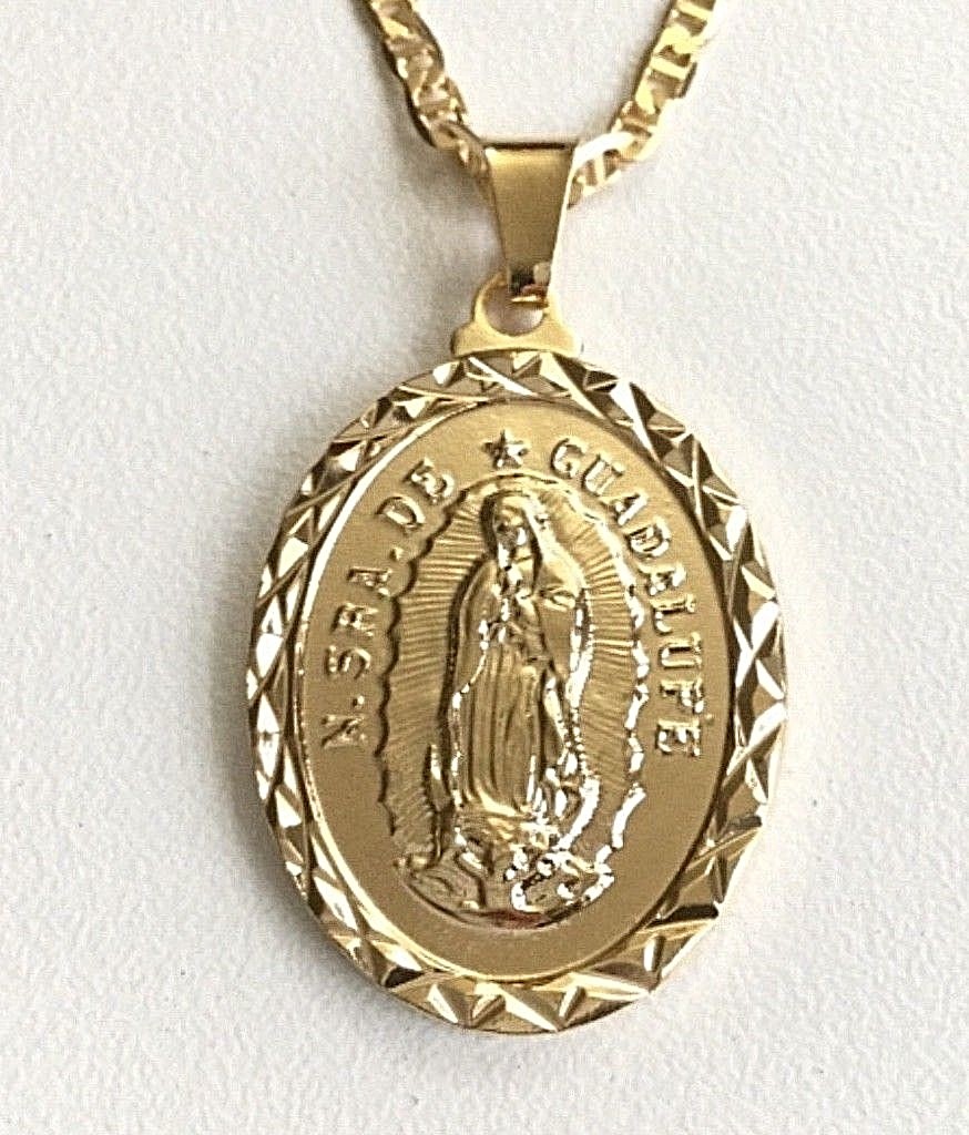 18K GOLD FILLED GUADALUPE MARINER LINK NECKLACE 20”/CADENA GUADALUPE-32mm-P281