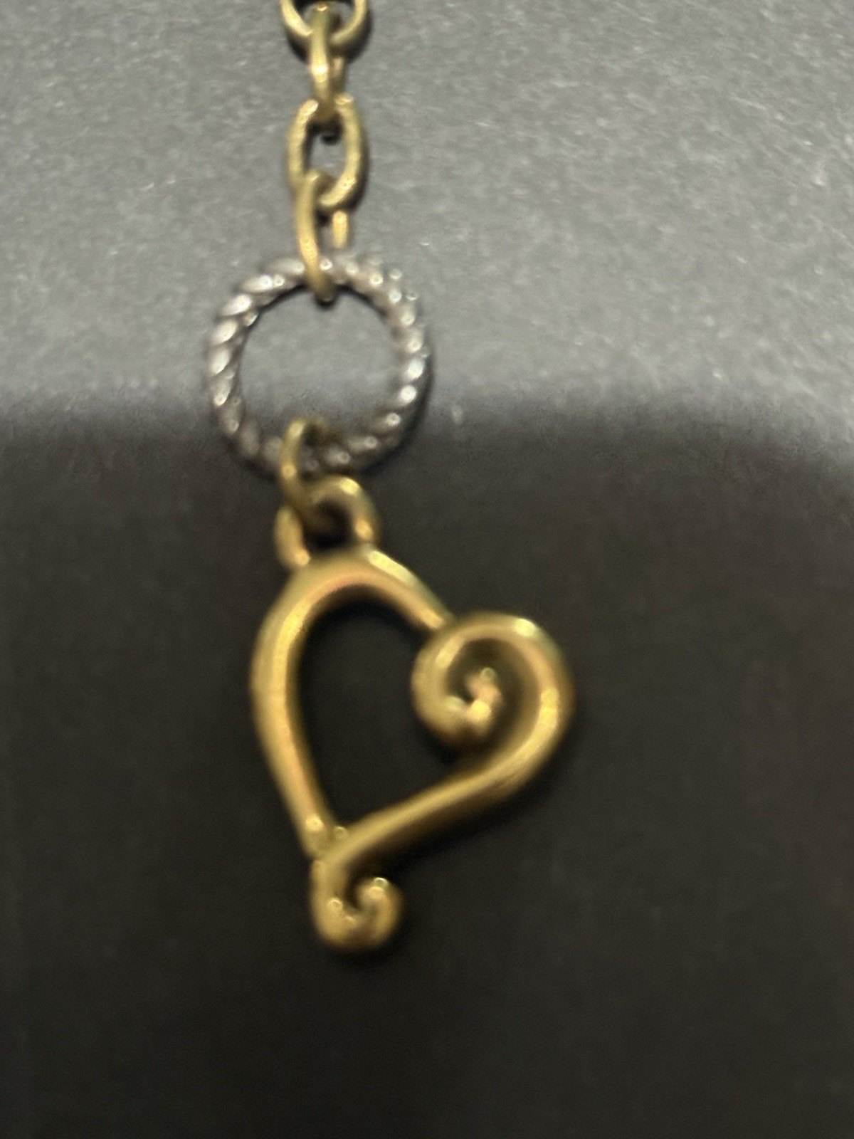 Retired Vintage Brighton Rope Chain necklace, Heart Dangle Charm, Toggle