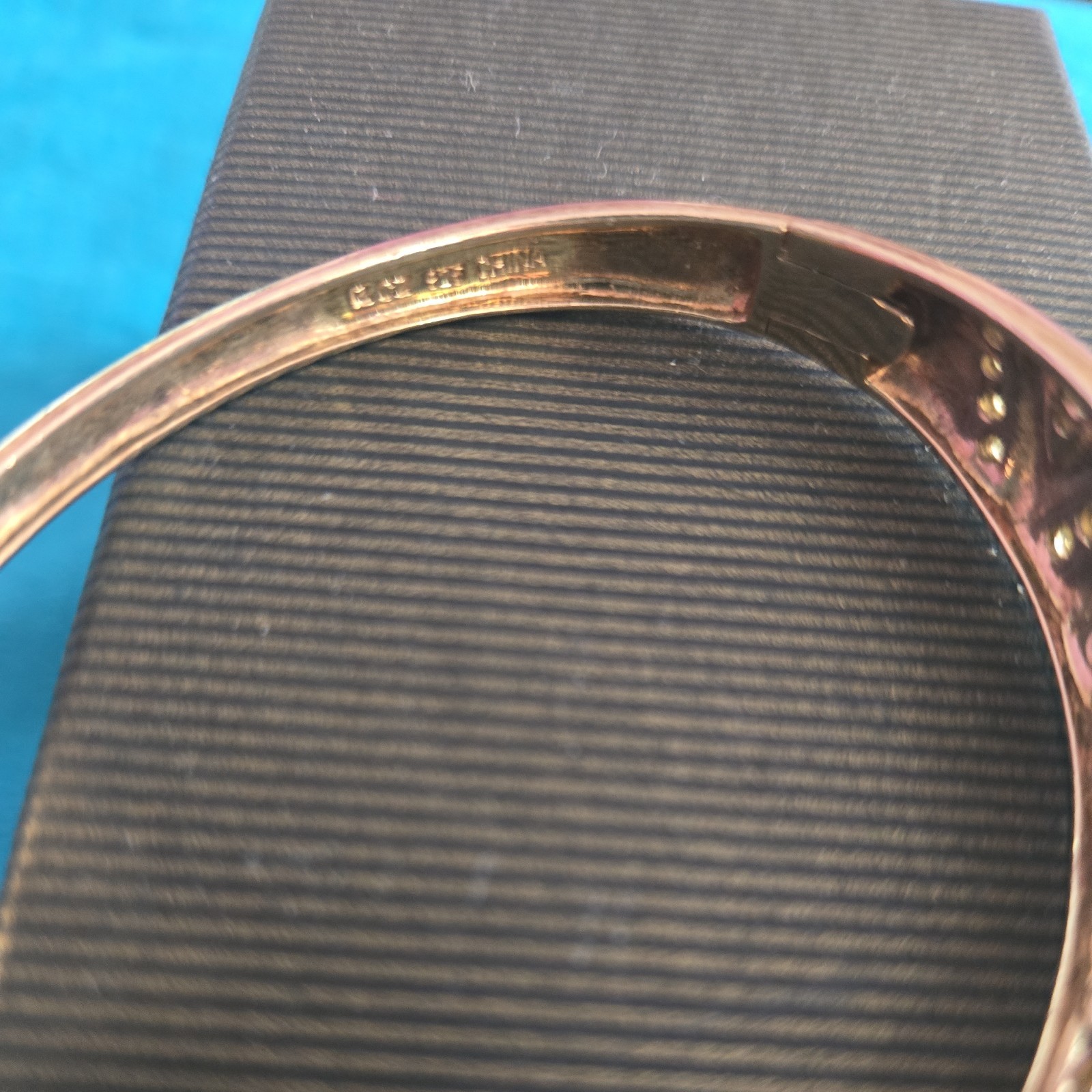Sterling Silver 925Black Enamel RhinestoneGold Ton Bangle Bracelet Made in China
