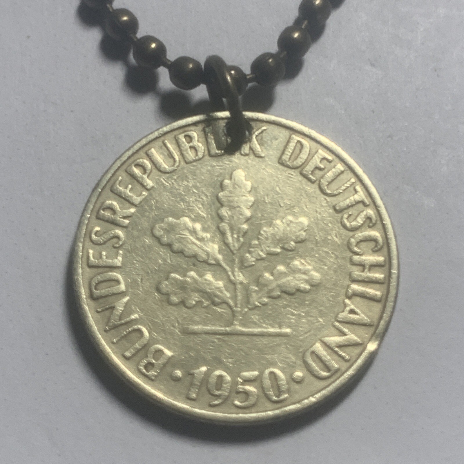 1950 German 10 PFENNIG Coin Pendant Deutschland Germany. Great Gift 🎁