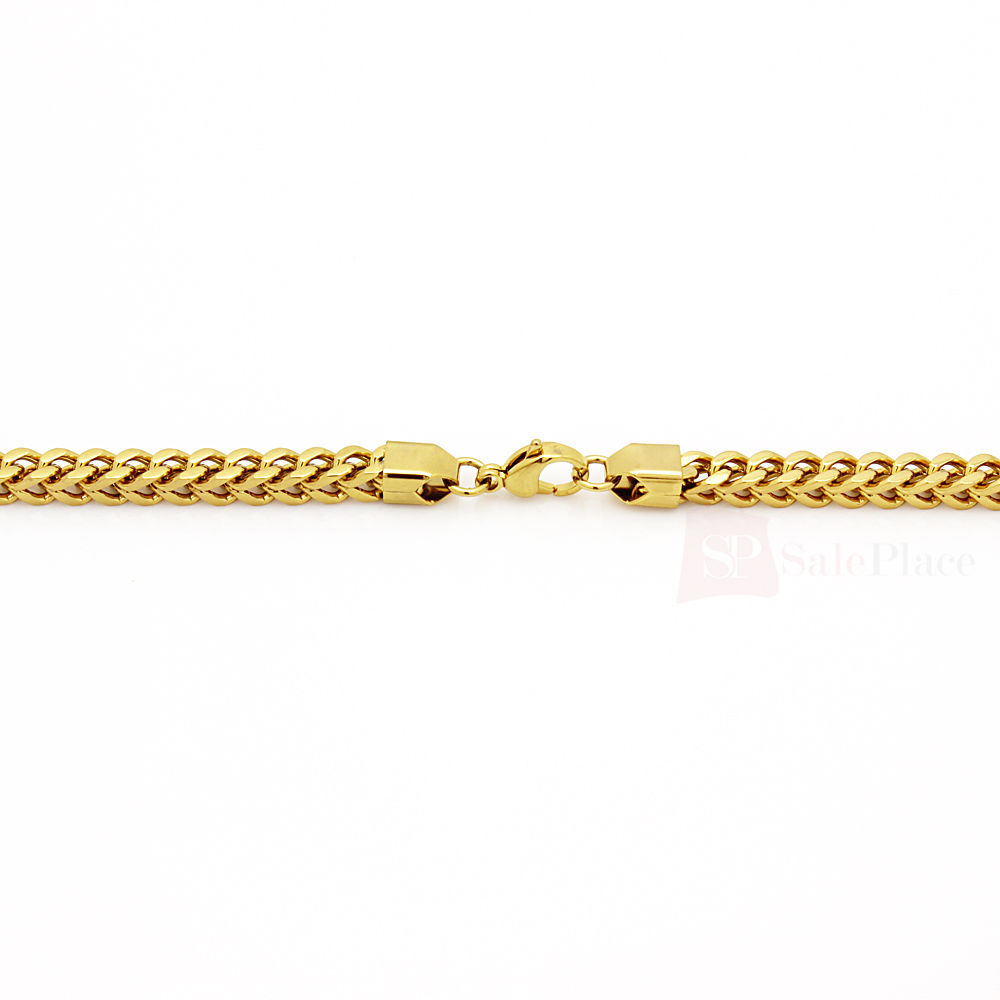 30″ Mens Hip Hop 8mm Gold Stainless Steel Franco Cuban Box Chain Link Necklace