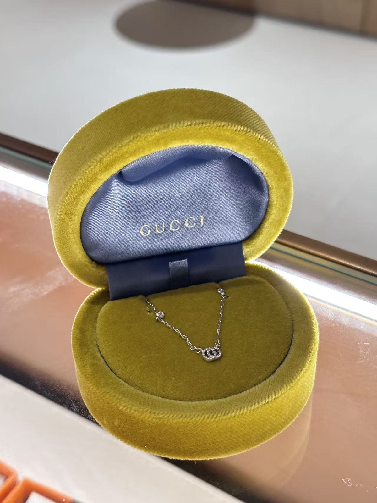 Authentic GUCCI Necklace Double G 18K White Gold Chain Jewelry Italy