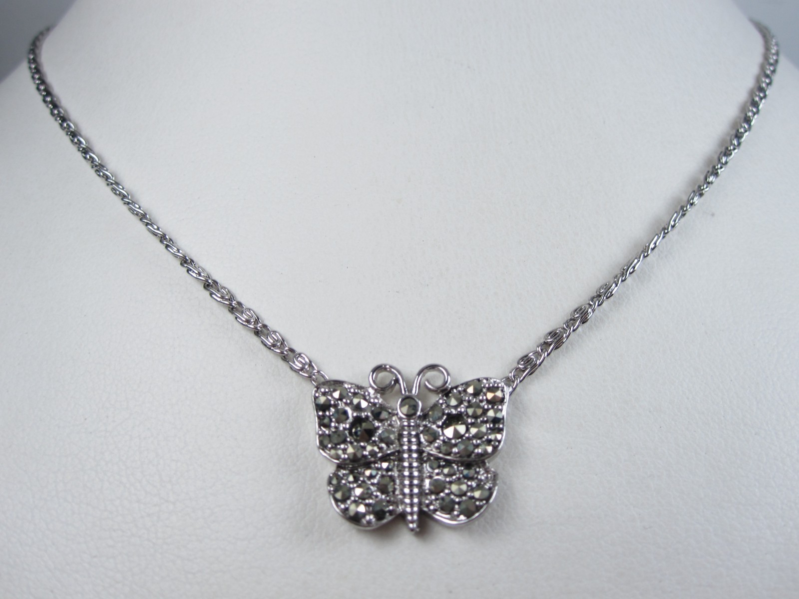 D’Orlan Rhodium Plated Necklace with Marcasite Crystals 16-18″ Length – 9341