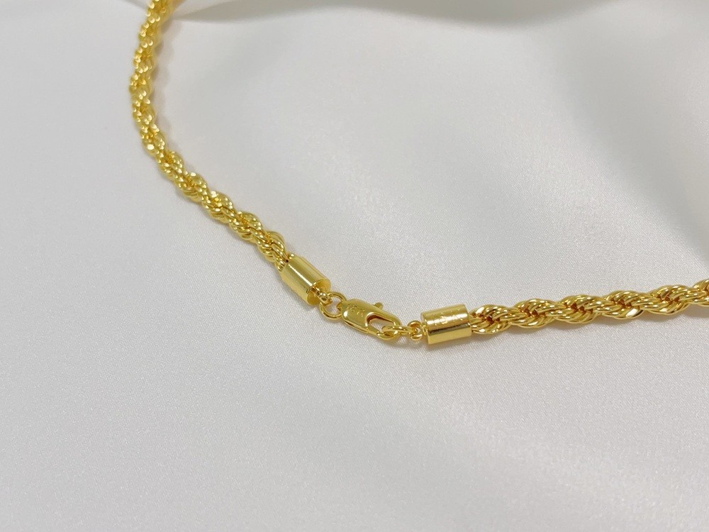 REAL 18K Yellow Gold Twisted Singapore Sparkle Chain Necklace 5mm 60cm