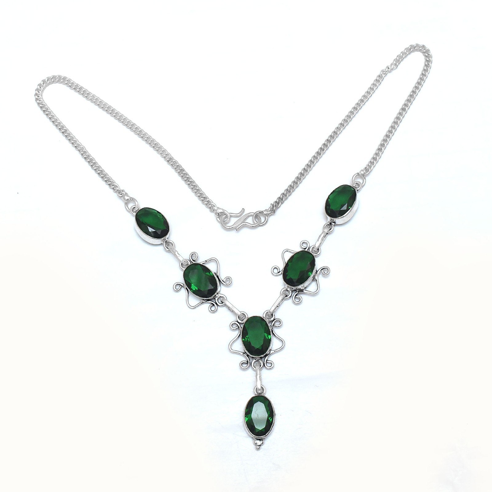 Lab-Created Emerald Gemstone Ethnic Handmade Necklace Jewelry 22 Gms N-1415