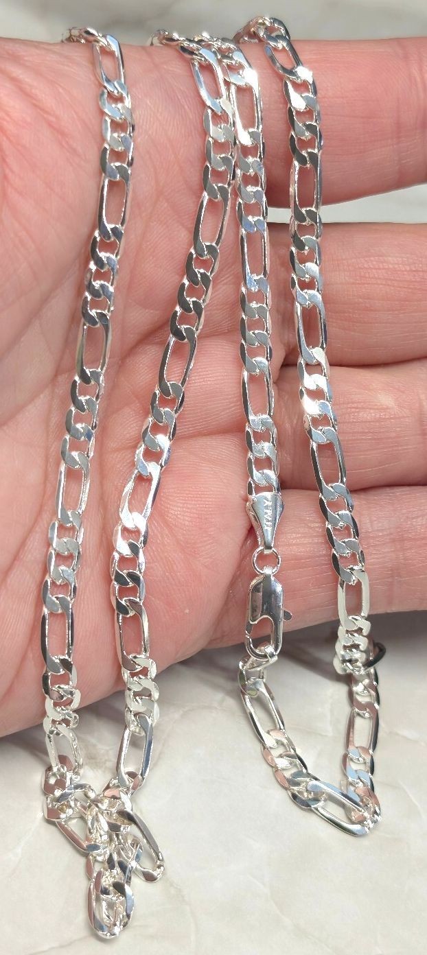 New 925 Sterling Silver PLated 26″ 4MM Figaro Chain Link Necklace Layering Mens