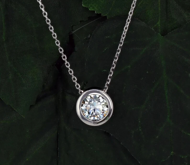 Lustrous 1 Ct White Flawless Moissanite Round Stone 925 Sterling Silver Necklace