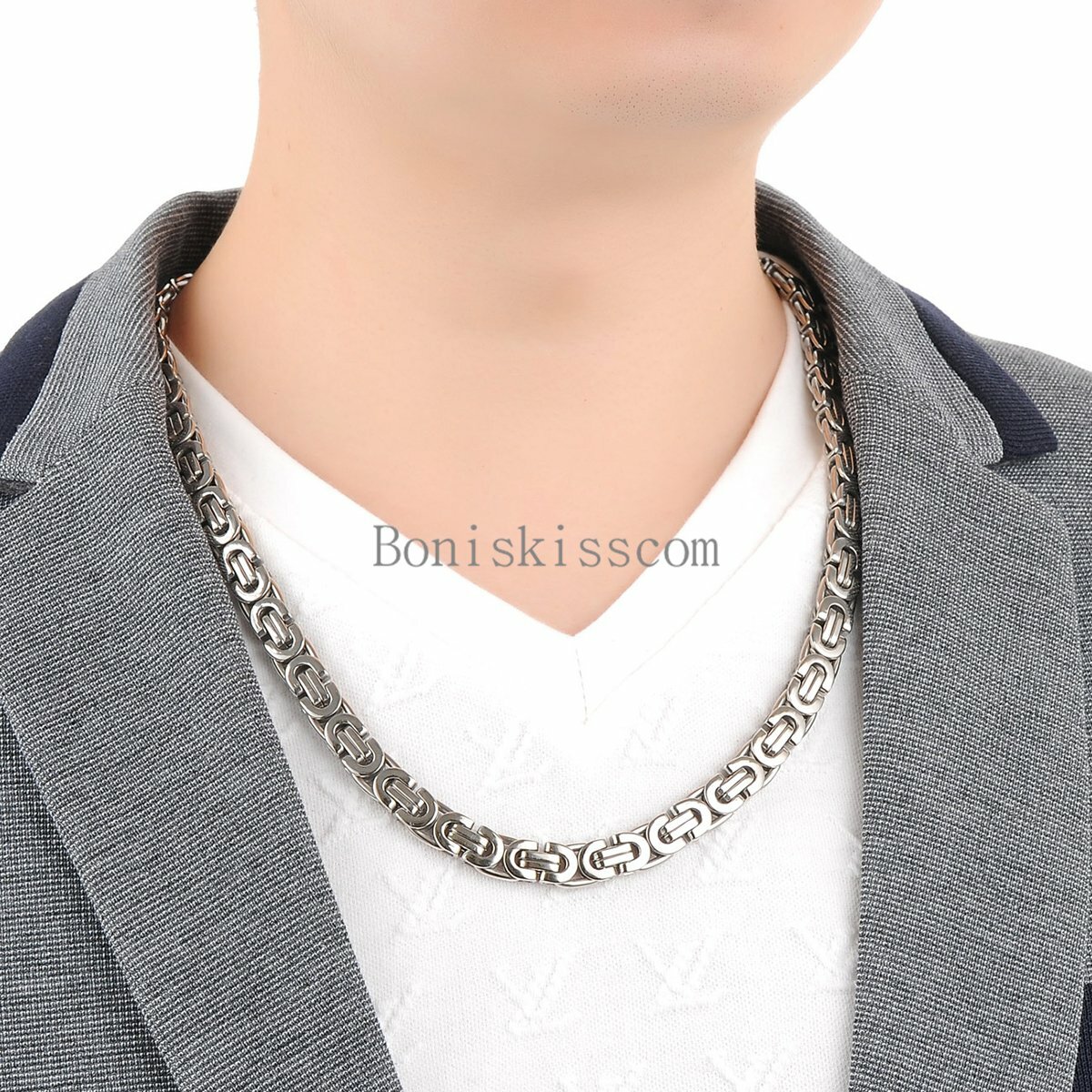 Women Men Punk Stainless Steel Flat Byzantium Curb Chain Link Necklace Jewelry