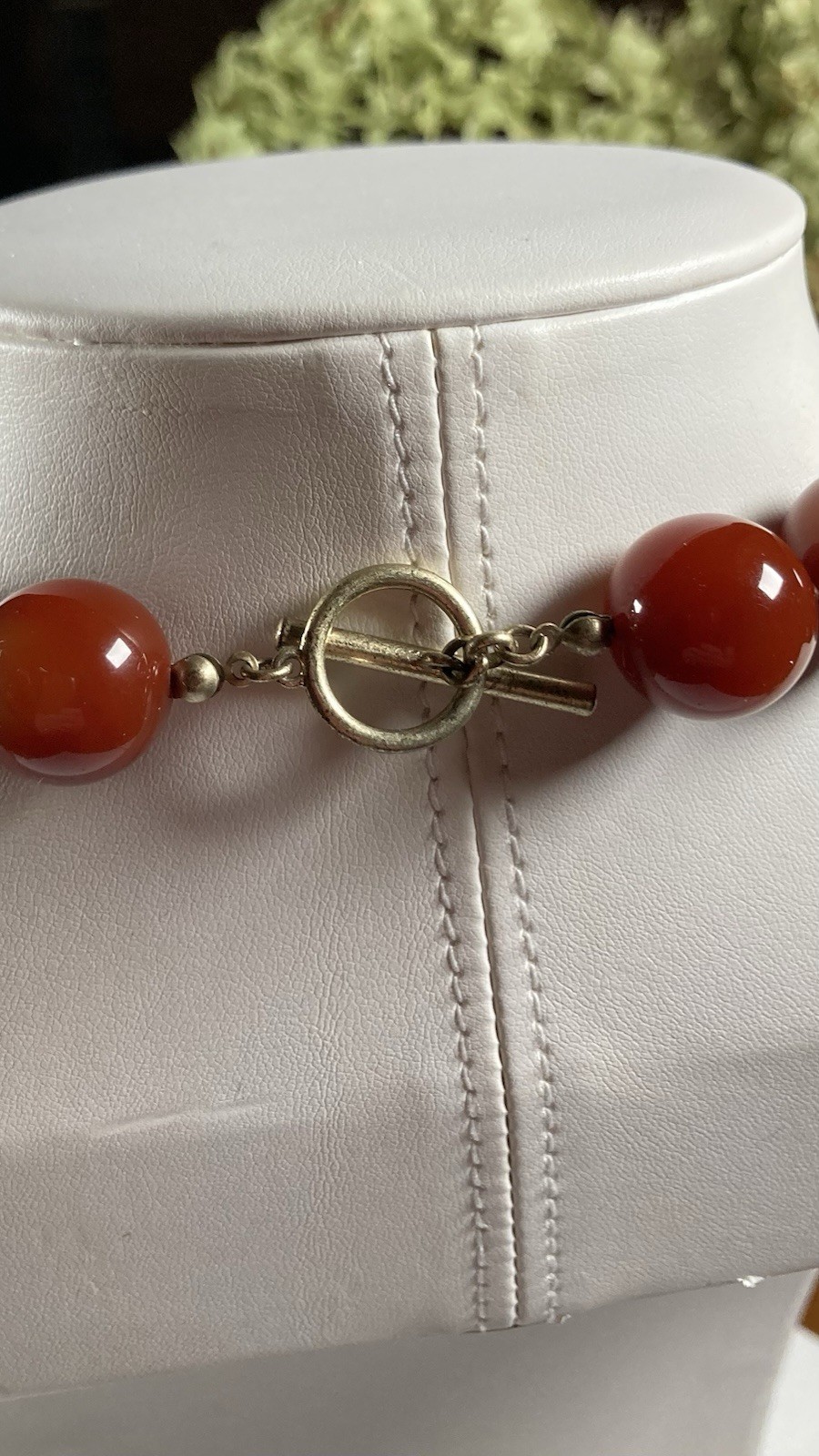 Red Round Bead Necklace Silver Tone Ball Chain Toggle Clasp