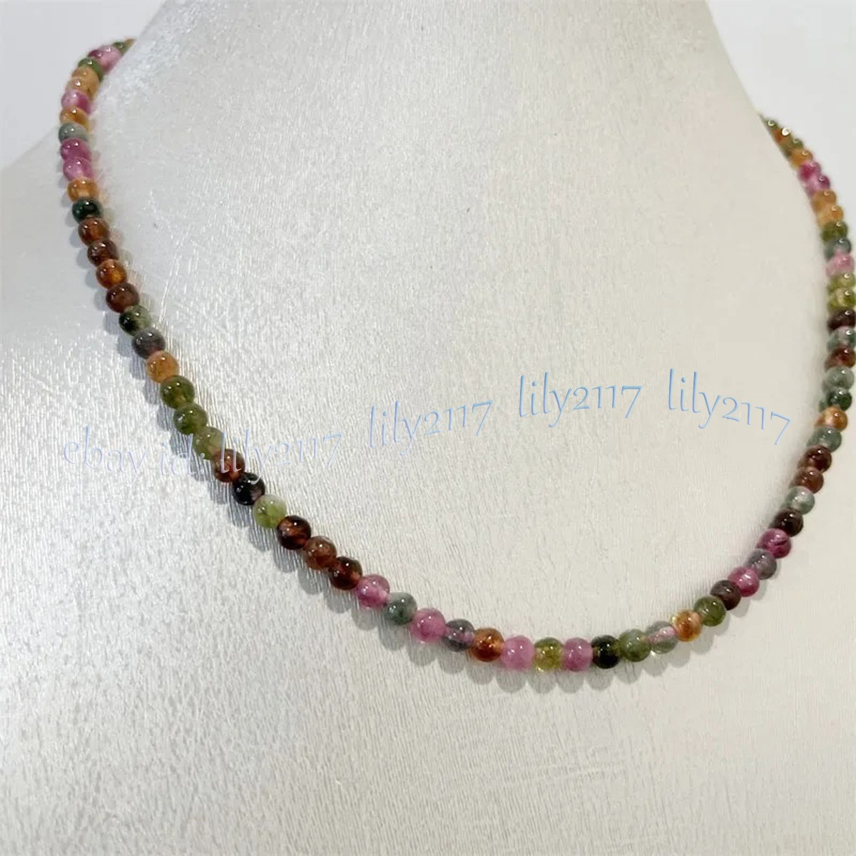 Small 4mm Natural Colorful Tourmaline Round Gemstone Beads Necklace 14-28 inch