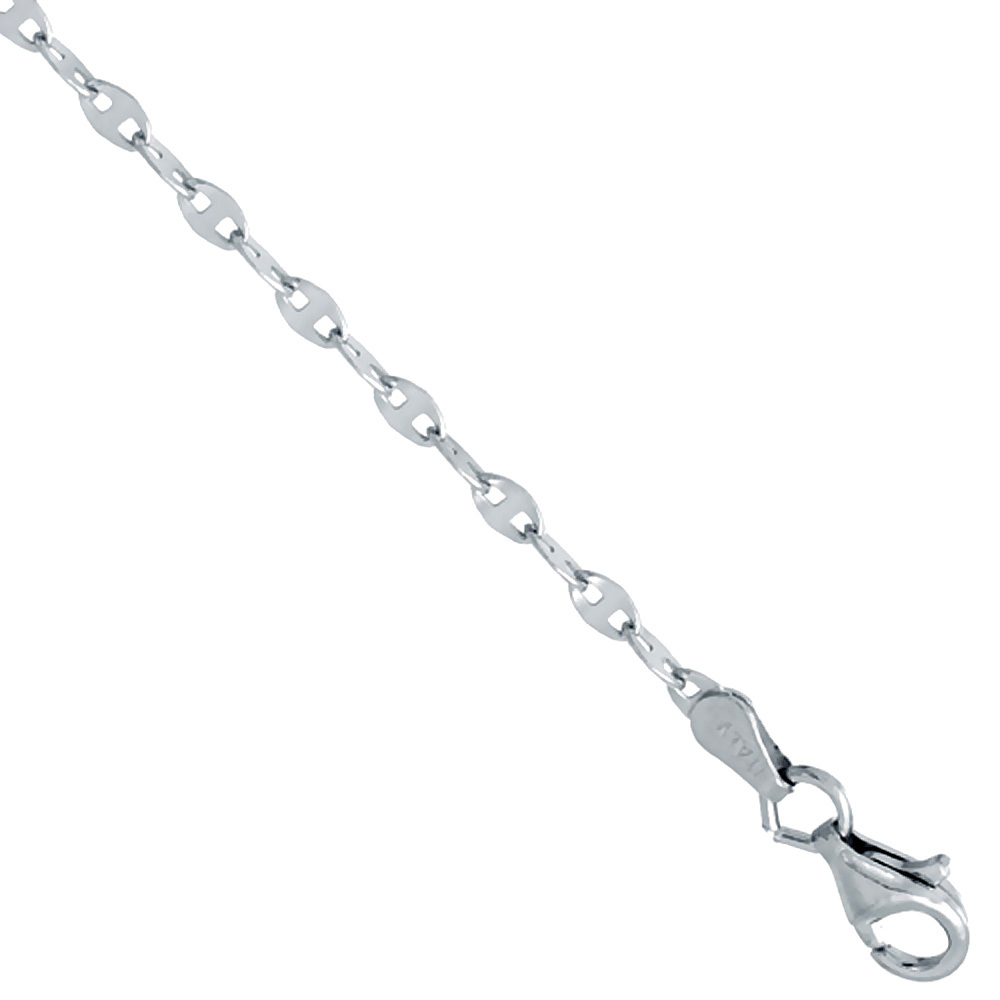 Sterling Silver Rhodium Finish 2.5 mm Confetti Link Chain Necklace,Made in Italy