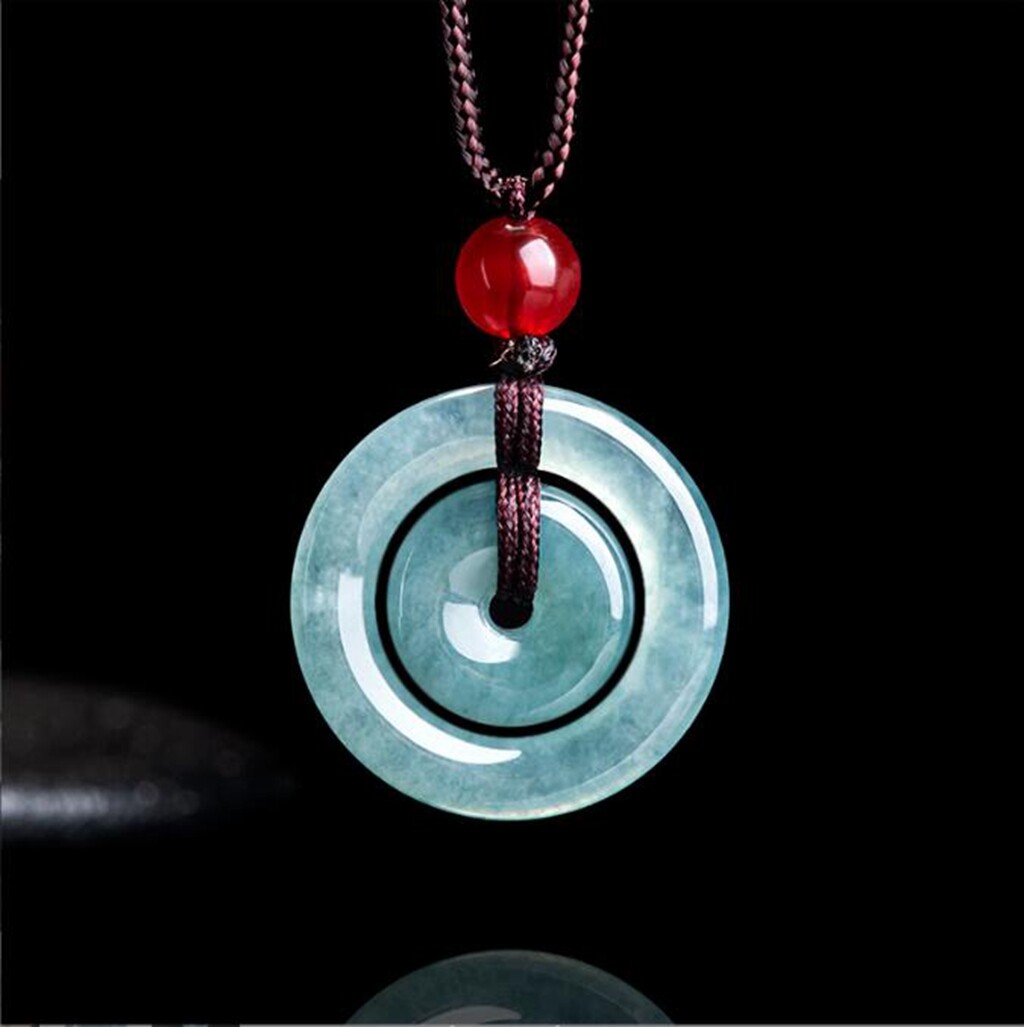 Certified Green Natural Burma A Jade jadeite Circle Donut Lucky Pendant Necklace