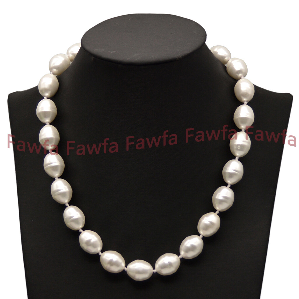 Fine 13x16mm South Sea White Baroque Shell Pearl Beaded Pendant Necklaces 18-28″
