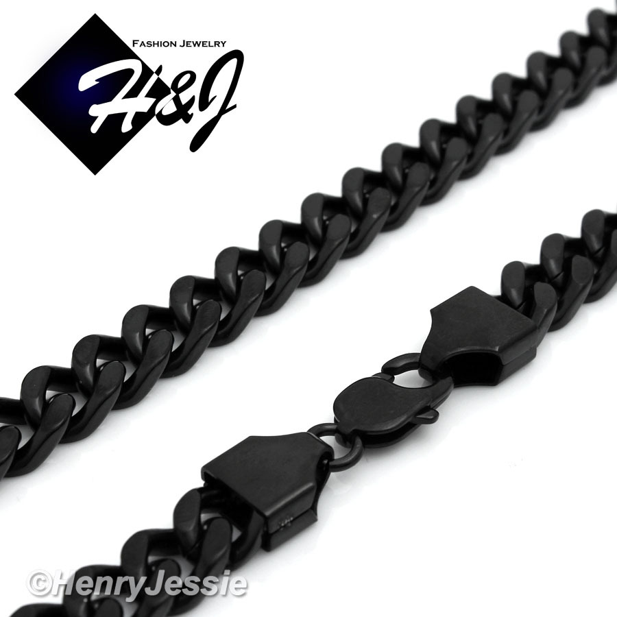 24″MEN Stainless Steel 9mm Black Plated Cuban Curb Necklace Cross Pendant*A11