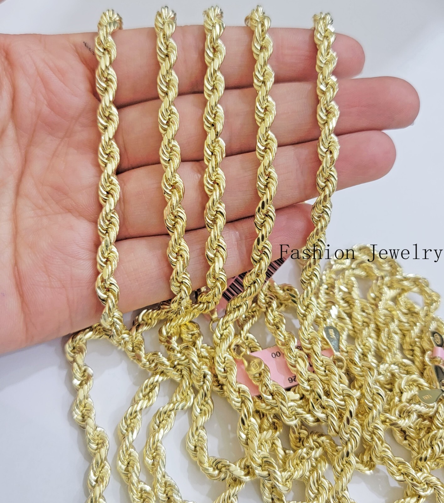 Real 14k Yellow Gold Rope chain necklace 2.5mm 3mm 4mm 5mm 18-26 Inch Men women.