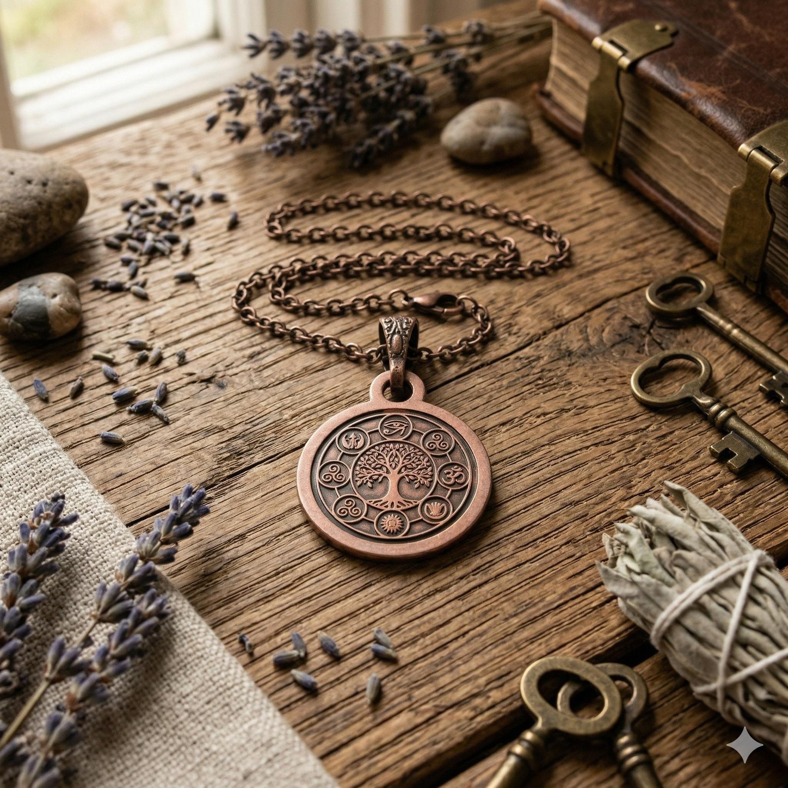 Pure Copper Spiritual Tree of Life + Eye of Horus Necklace – Handmade Boho Gift