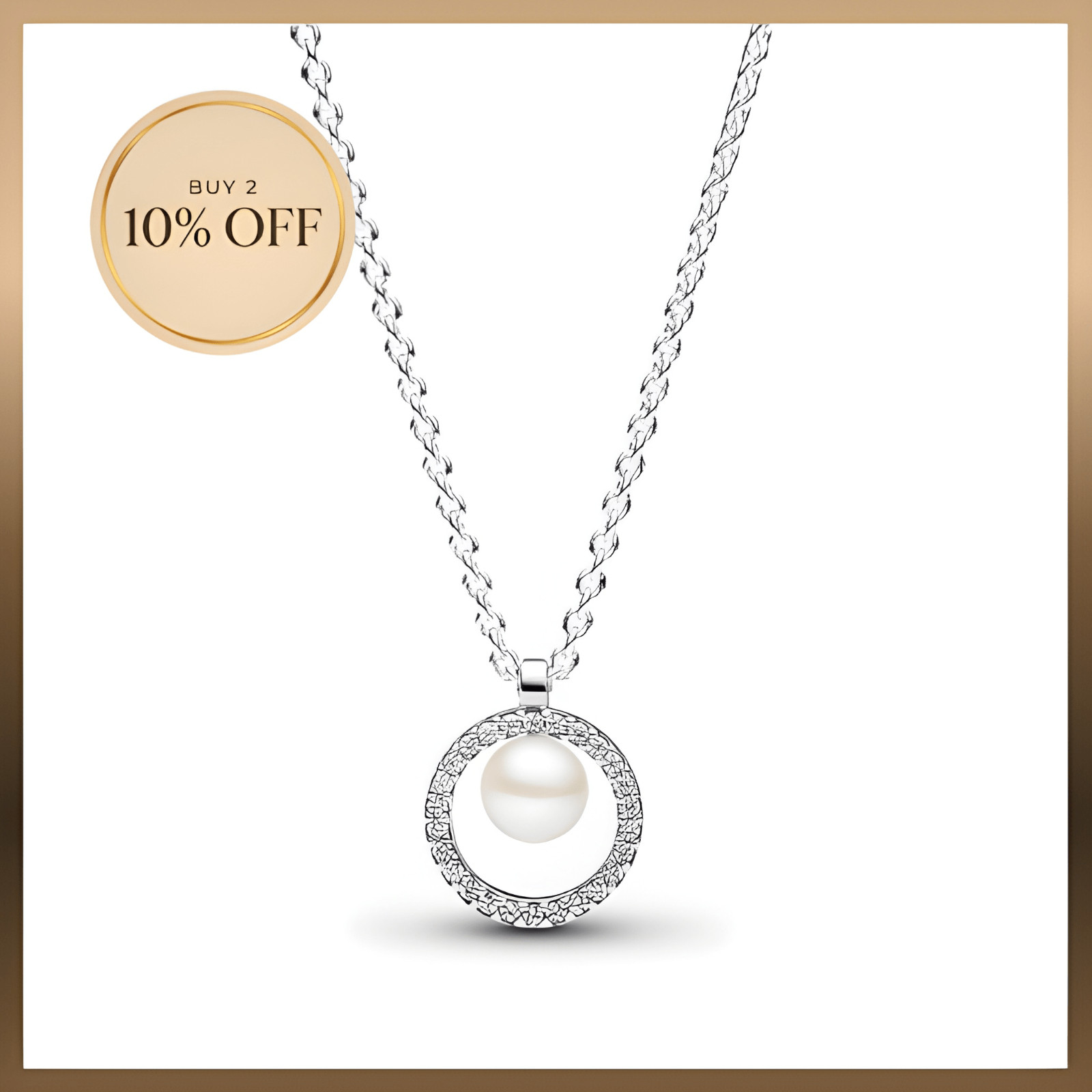 Silver Pearl Circle Necklace CZ Halo Pendant Dainty Gift for Women Bridal