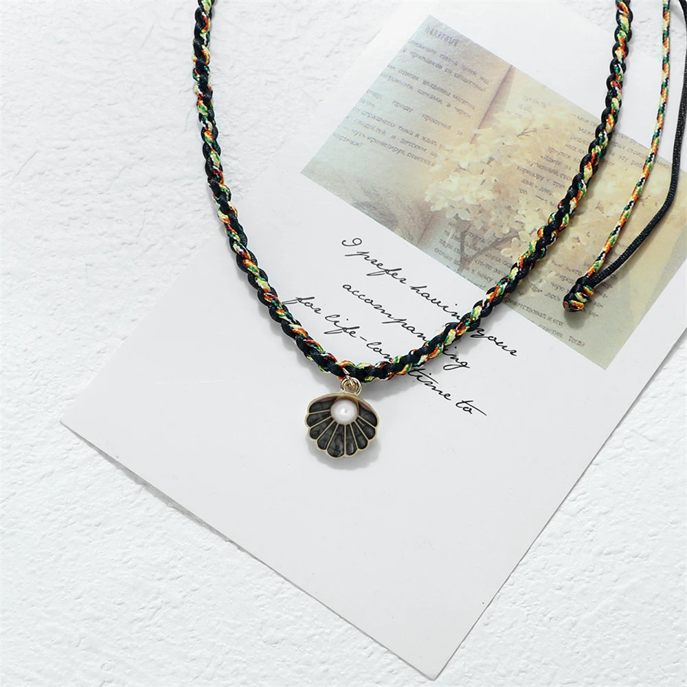 Bohemia Seashell Pendant Necklaces Adjustable Handmade Braided Rope Choker Fashi