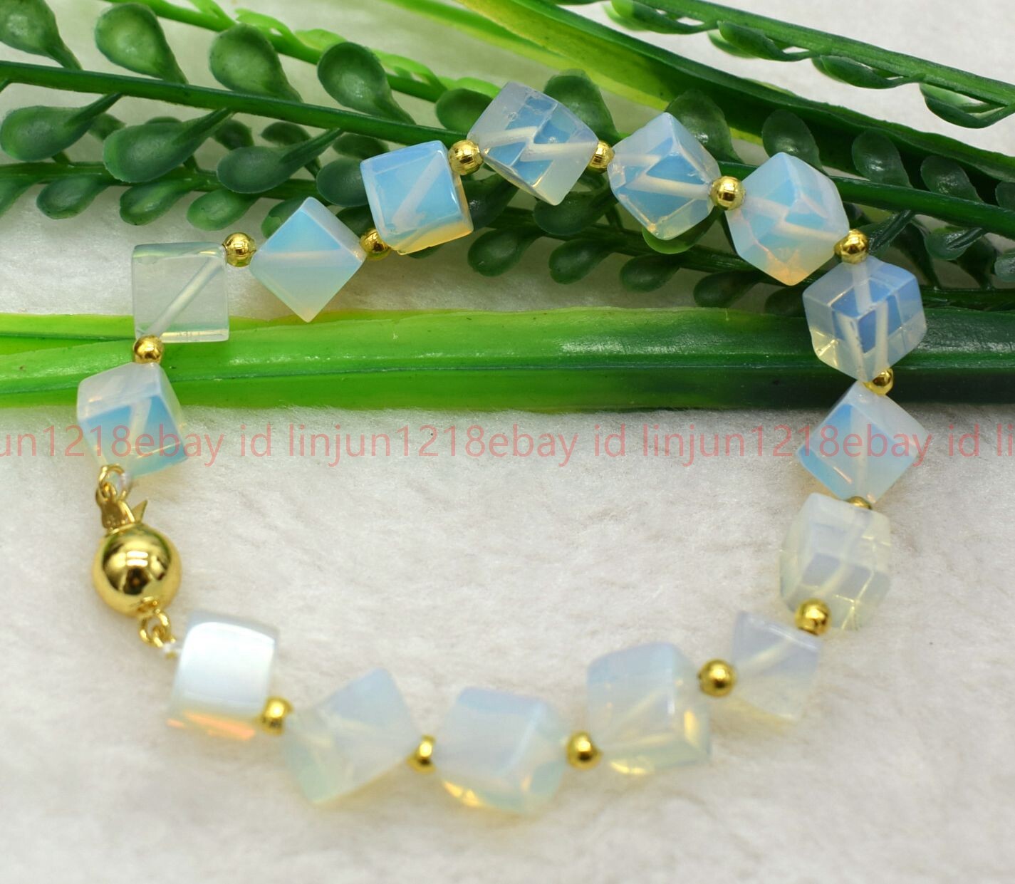 New Pretty Natural Regular Square White Opal Gems Necklace Bracelet Set 18/7.5in