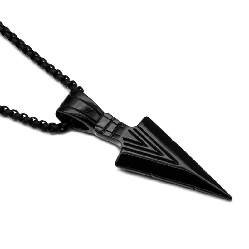 Black Arrowhead Mens Arrow Pendant Necklace 24″ Chain – Native American Style