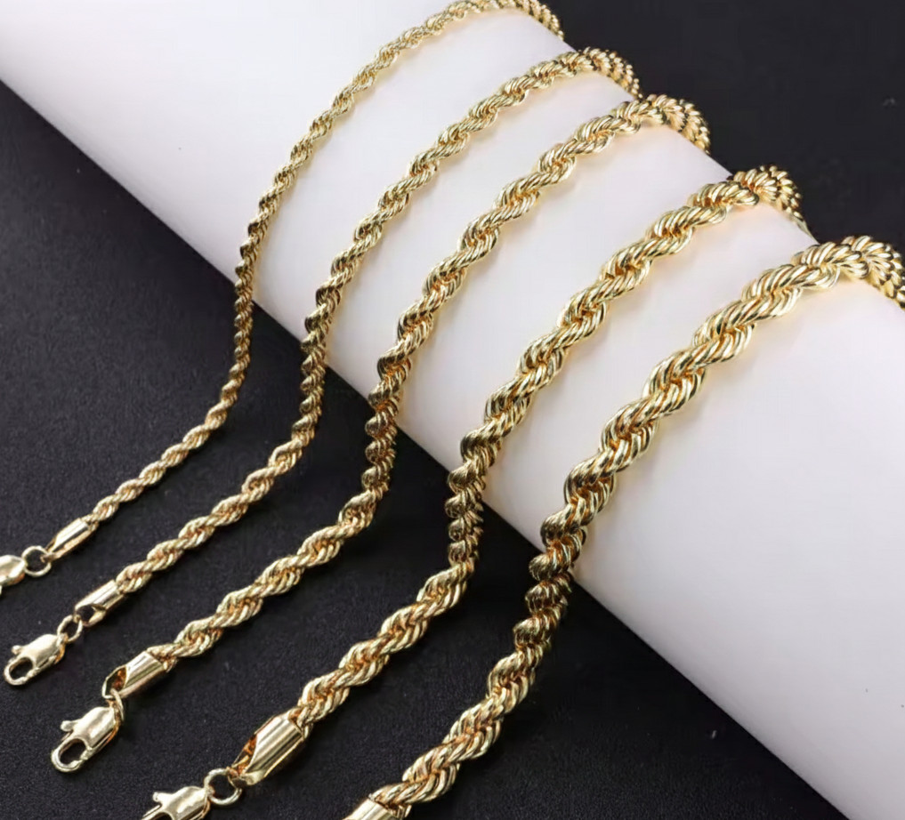 18k Gold Plated Copper Rope Chain COSTUME NECKLACE 3mm-6mm 18-24″ Men Women