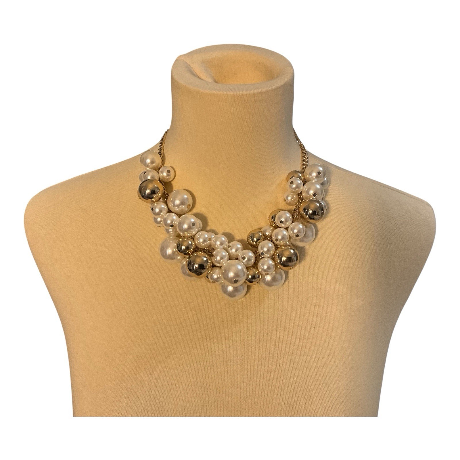 Express Faux White And Gold Pearl Necklace