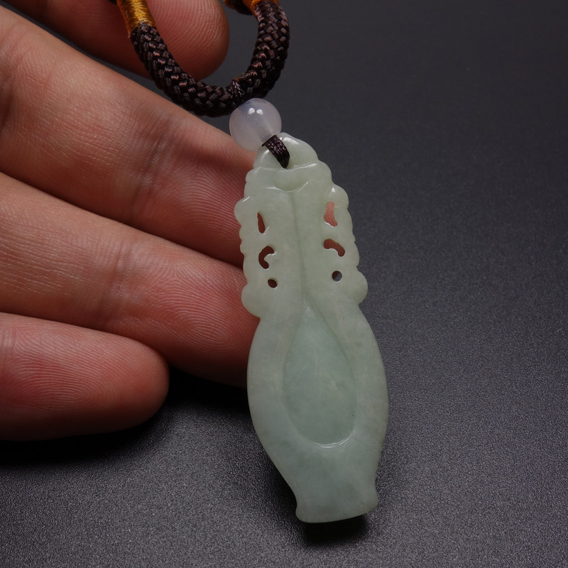 Certified Grade A 100% Natural Green Jadeite Jade Pendant Hand-carved Vase 11109