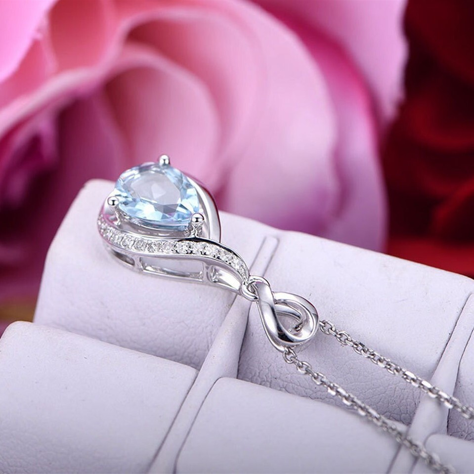 Silver Plated Teardrop Necklace 2 CT Simulated Christmas Gift Pendant for Girls