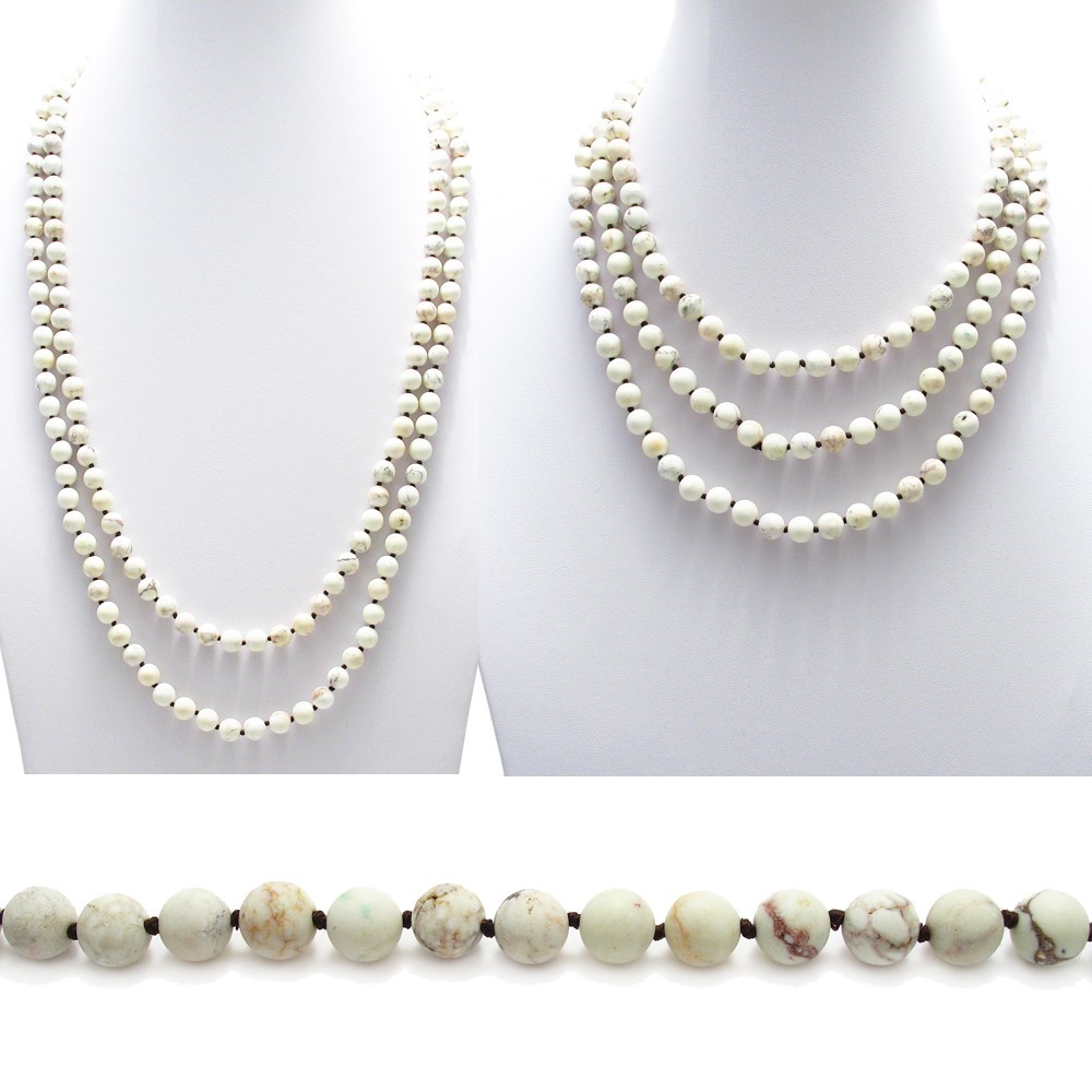 Genuine White Turquoise 60″ Long 9mm Bead Stranded Necklace