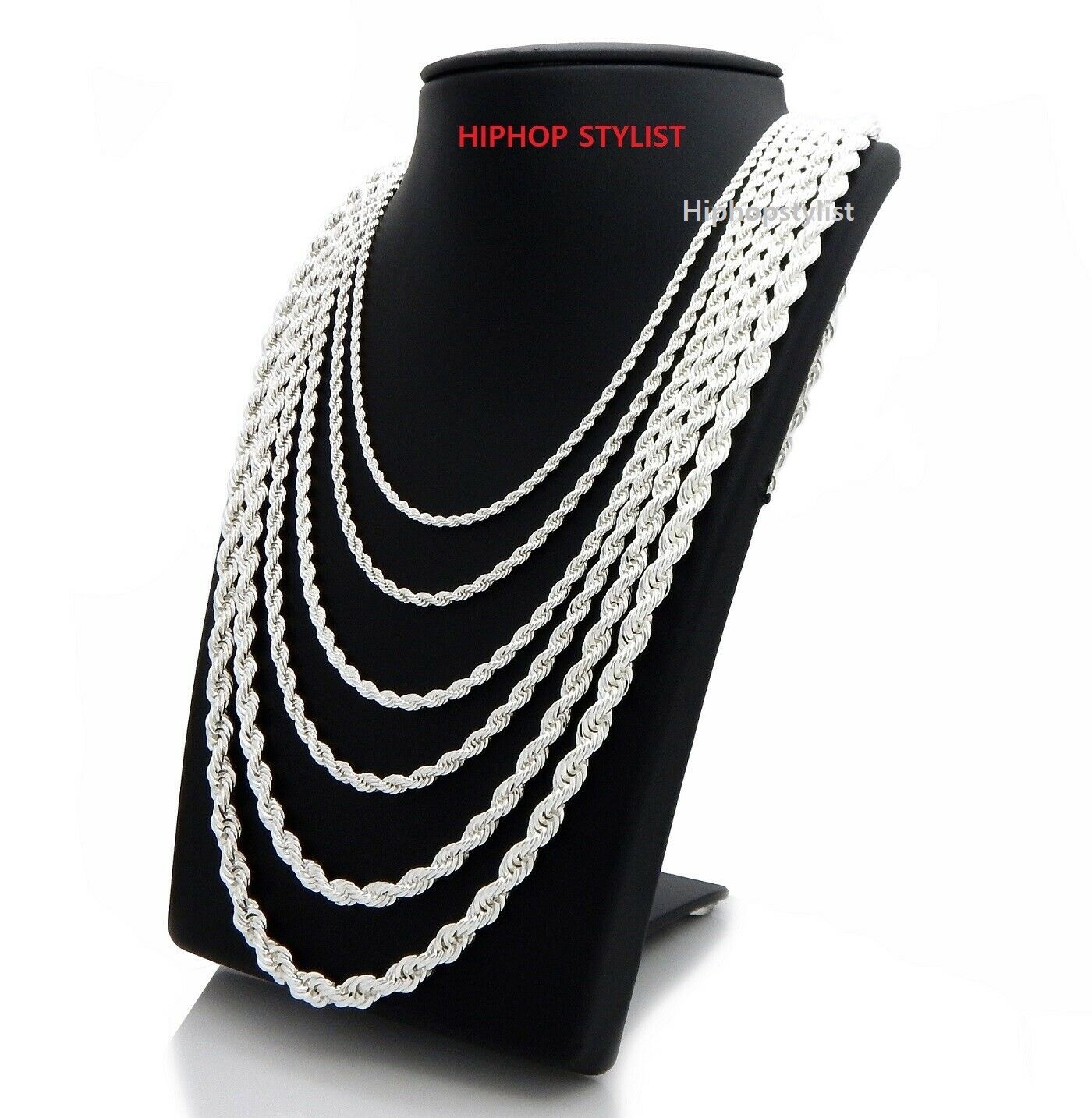 Mens Rope Chain Necklace Bracelet 2.5mm to 6mm 925 Silver Plated 18, 20, 24, 30″