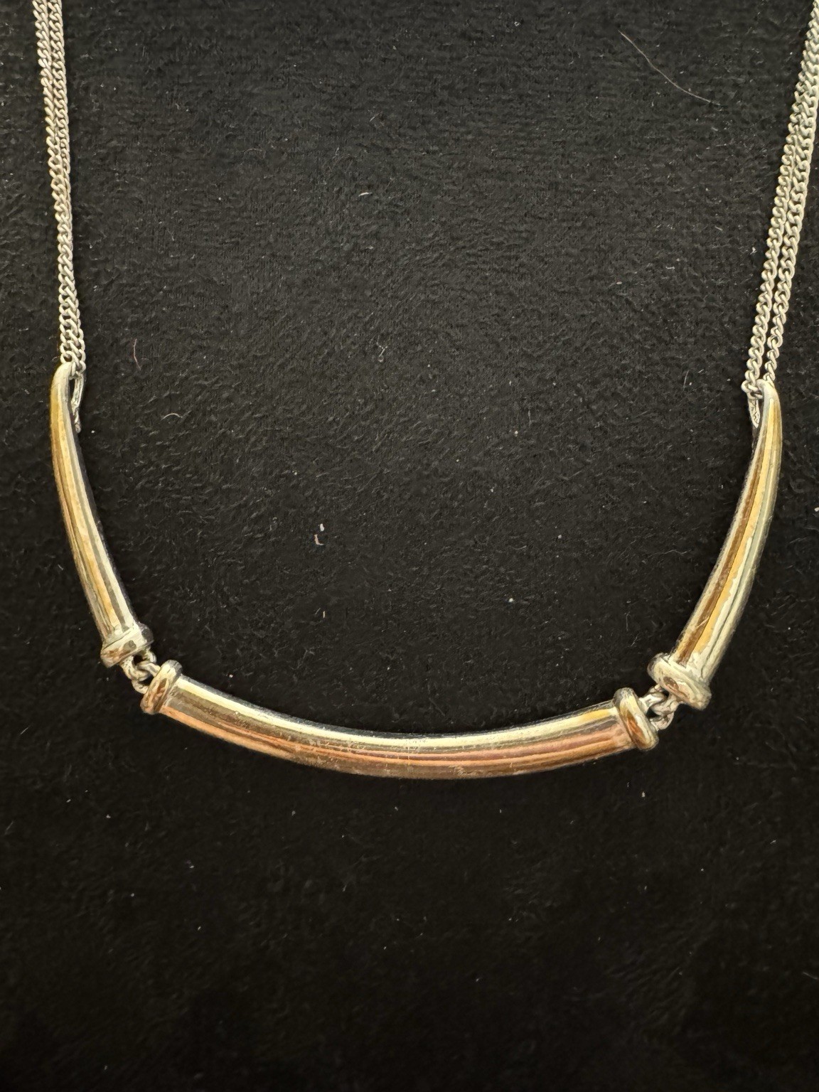 Dana Buchman Two Tone Curved Bar Necklace Gold Silver Tone Modern Minimalist