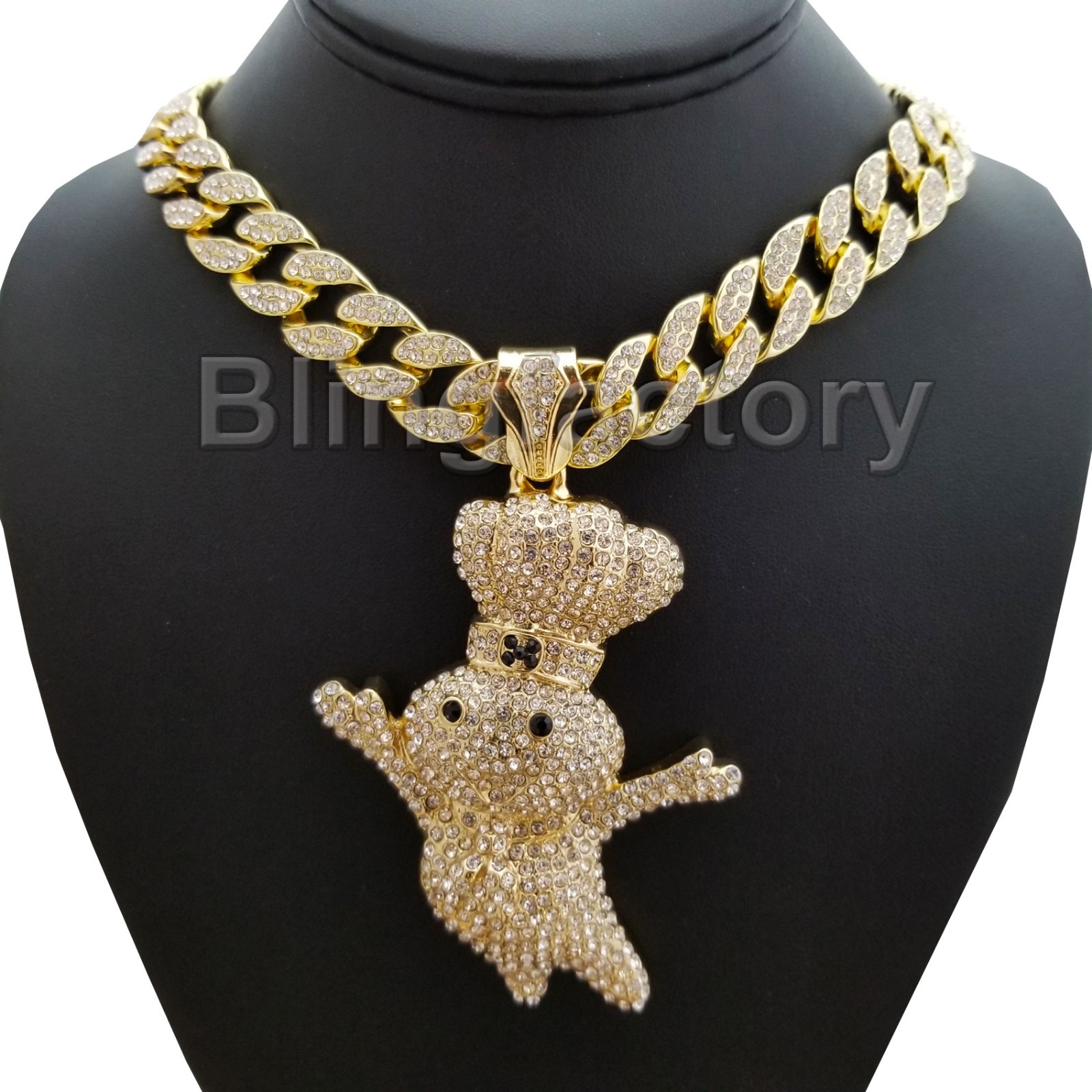 Hip Hop Large DOUGHBOY Pendant & 18″ Iced Cuban Choker Chain Fashion Necklace