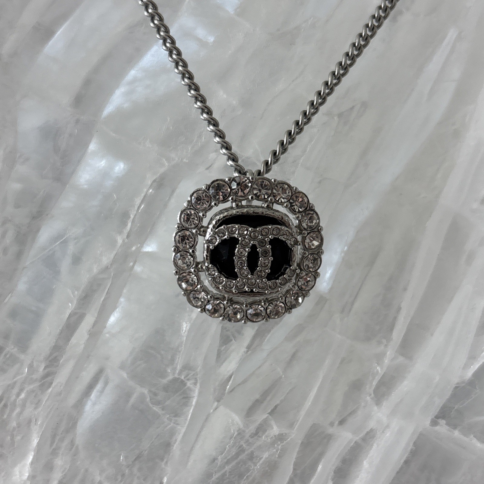 CHANEL Pendant CC Logo with Rhinestone Necklace – Excellent preowned.