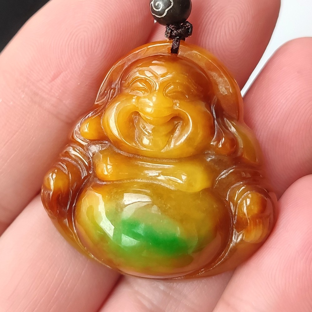 Certified Grade A Red Yellow Green Natural Burma Jade jadeite Buddha Pendant 250