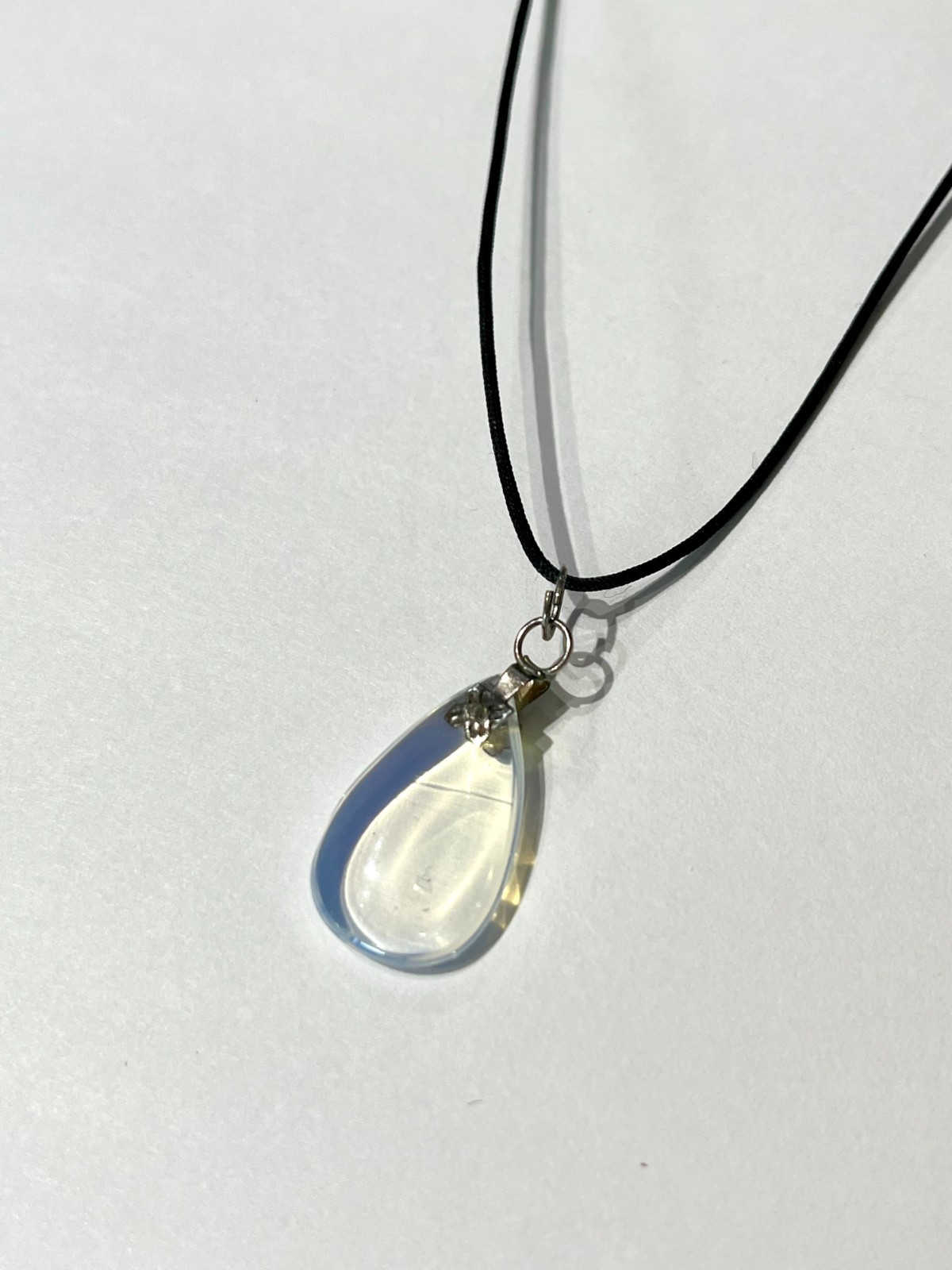 Clear Teardrop Pendant Black Cord Necklace