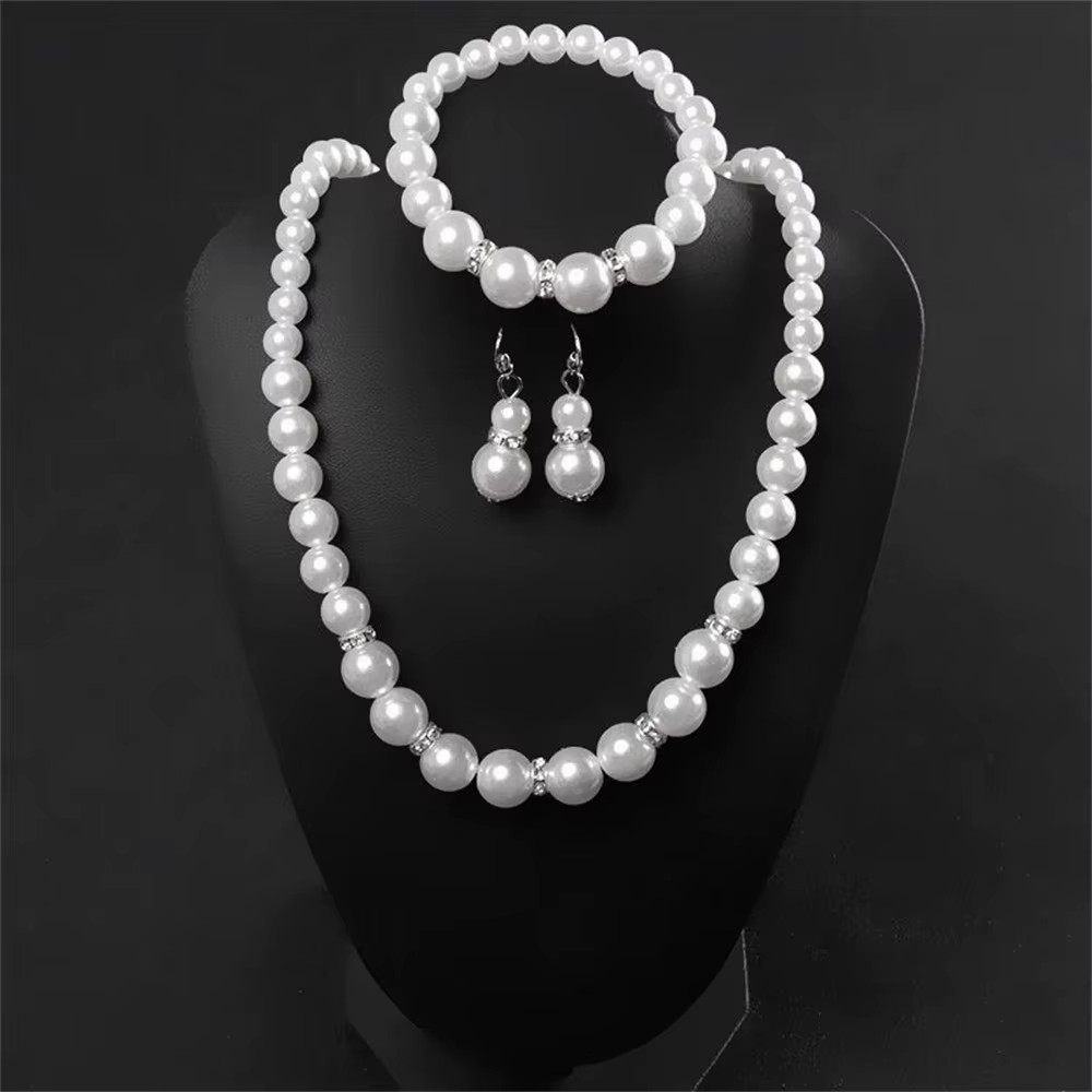 Pearl Jewelry Set – Necklace, Bracelet & Earrings – Simulated Pearls Jewelry