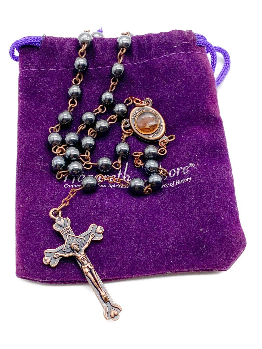 Nazareth Store unisex-adult Hematite Rosary Black 18″, Bronze Color Chain