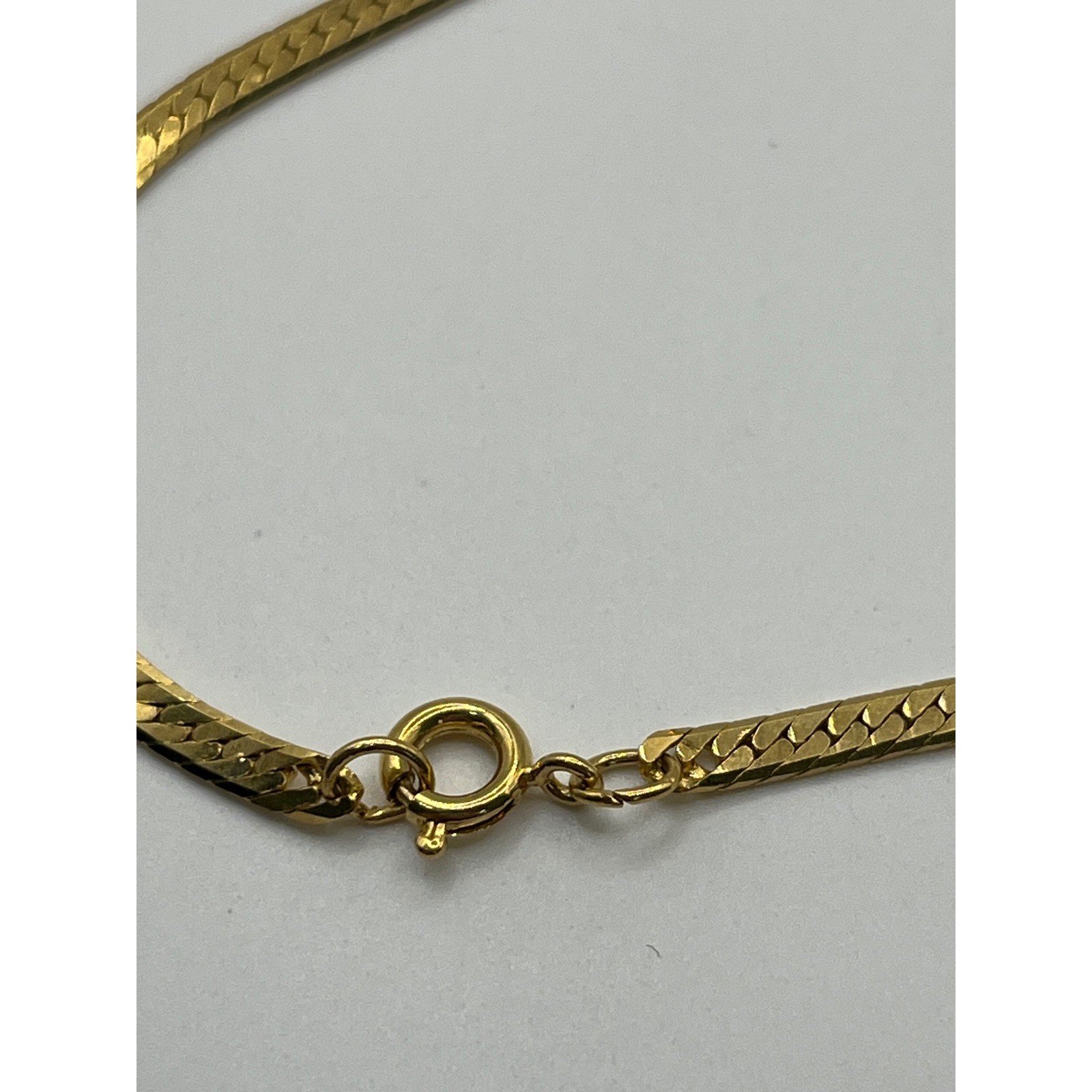 Gold Tone Herringbone Chain Necklace Flat Snake Link 18 Inch Spring Ring Clasp