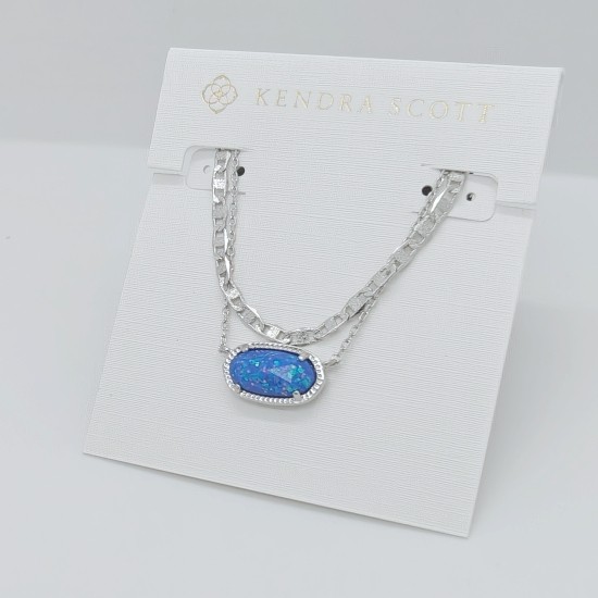 Kendra Scott Elisa Multi Strand Silver Pendant Necklace In Ocean Blue Opal