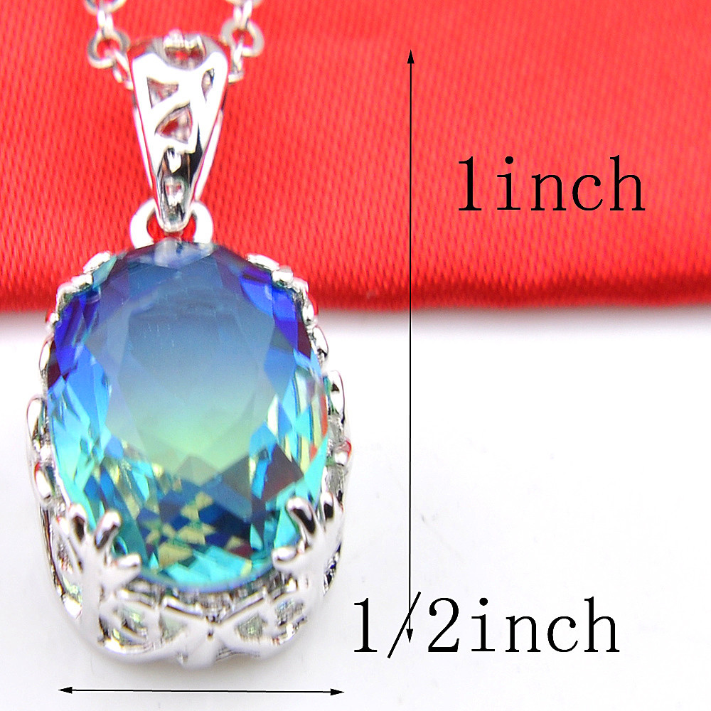 Summer Holiday Shiny Bi-Colored Tourmaline Gemstone Silver Necklace Pendants