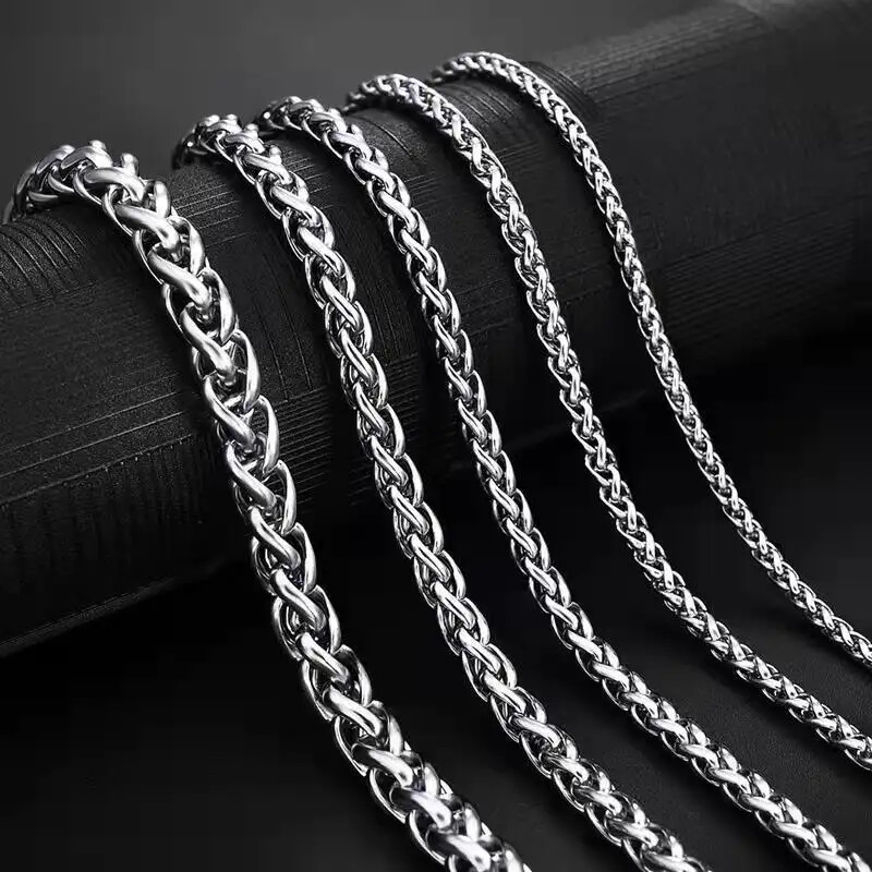 Stainless Steel Wheat Keel Braided Chain Necklace Bracelet Men Women 16″-30″