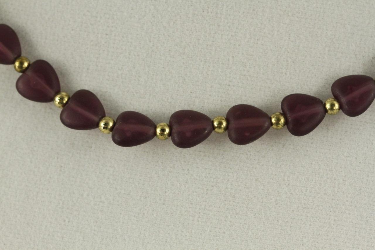 Modern Costume Jewelry EVOKE Choker Necklace Purple Satin Heart Gold Tone Beads