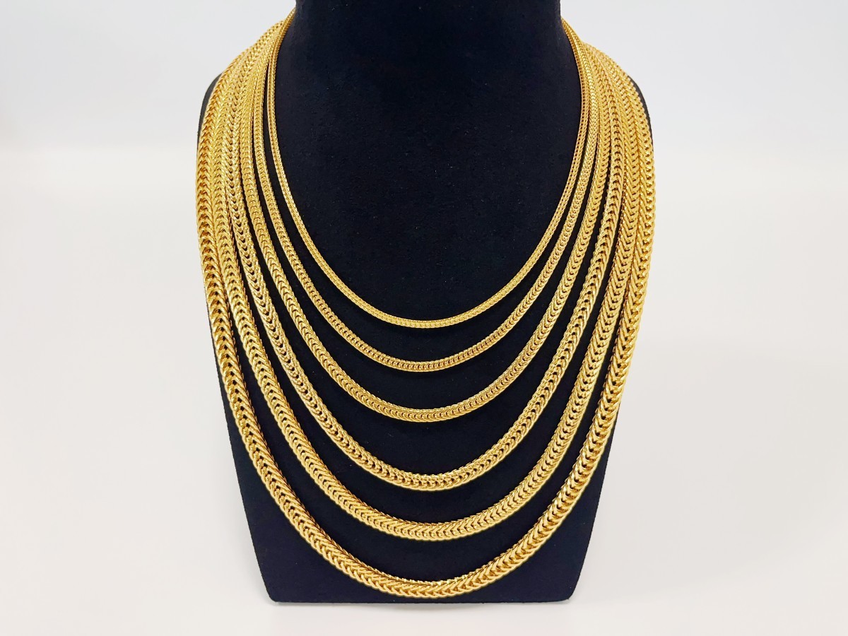 18K Yellow Gold 2mm-7mm Franco Square Box Chain Necklace Men Womens 18″- 28″