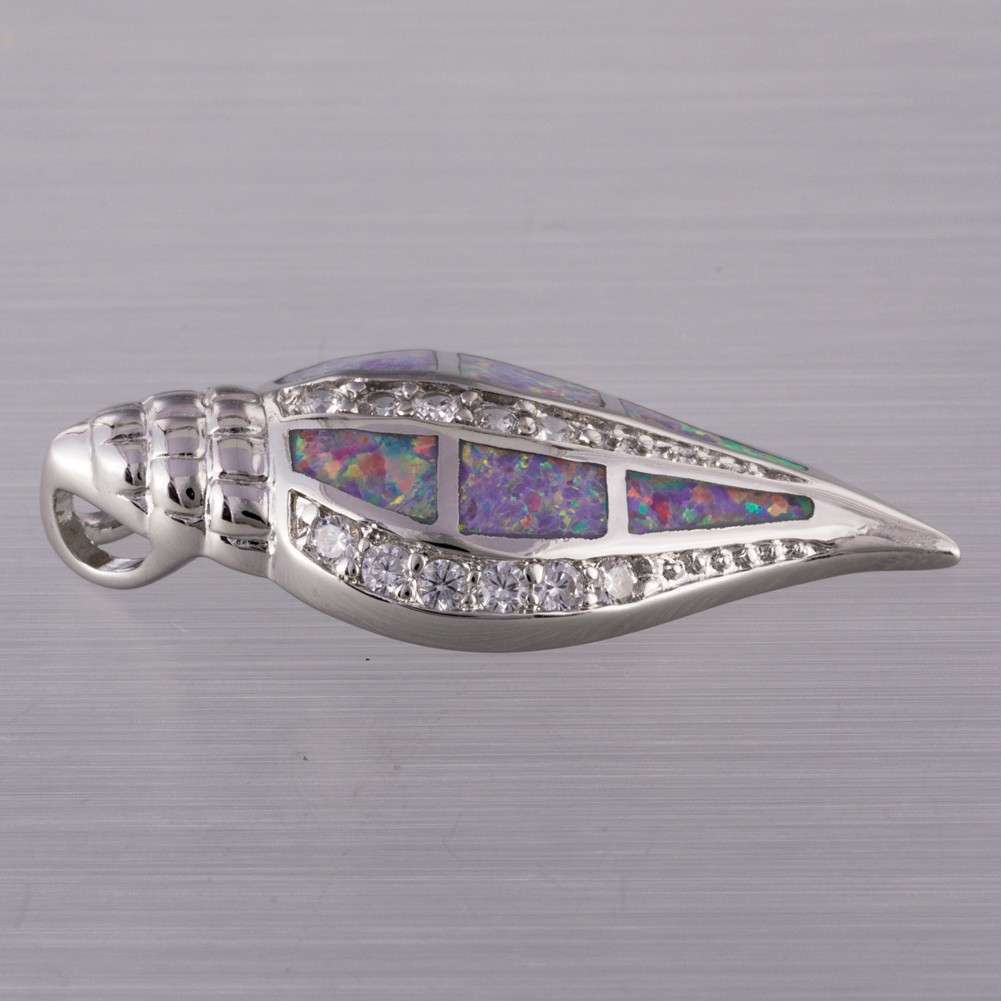 Conch Seashell Lavender Purple Fire Opal Silver Jewelry Necklace Pendant
