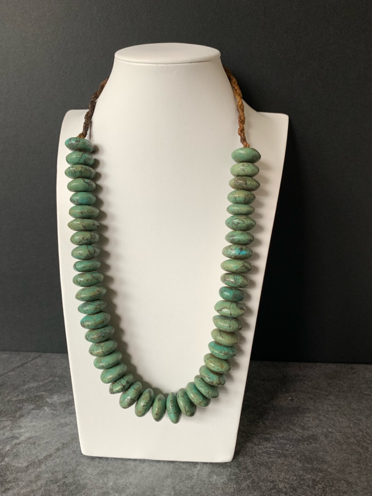 Vintage Tibetan Tribal Bead Green and Blue Gemstone Beads, 22″ Necklace 57
