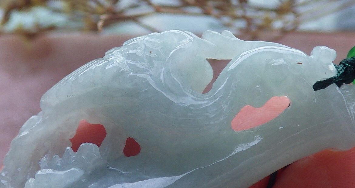 Certified Green Burma Natural A Jade jadeite Pendant Phoenix Vase 凤凰 569813 AS